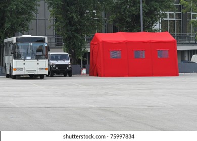 Red Inflatable Hospital Tent In Emergency Situations