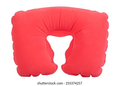 Red Inflatable Neck Pillow On A White Background