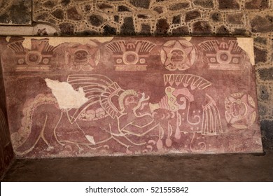 The Red Jaguar Mural Painting At Teotihuacan Ruins - Mexico City, Mexico