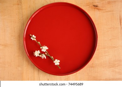 Red Japanese Round Tray