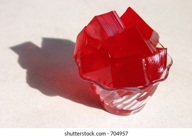 Red Jello In A Bowl In A Chinese Restaurant For Desert