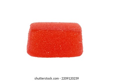 Red Jelly Candy With Sugar Isolated On White Background.