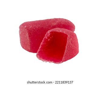 Red Jelly Candy With Sugar Isolated On White Background.