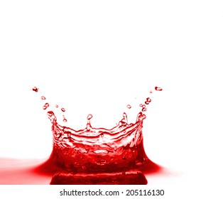 Red Juice Splash Closeup Isolated On White Background