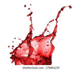 Red Juice Splash Closeup Isolated On White Background