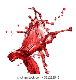 Red Juice Splash Closeup Isolated On White Background