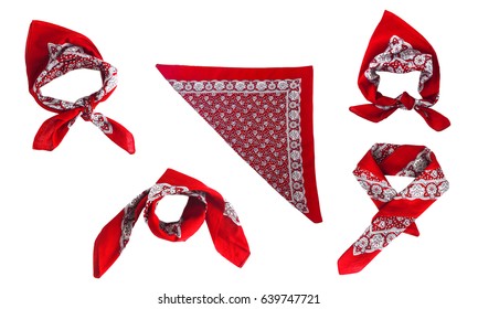 Red Kerchief Bandana With A Pattern, Isolated.