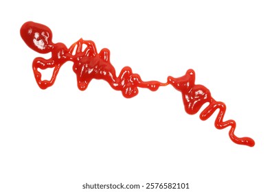 Красный кетчуп линия летать, изолированный на белом фоне, томатный пюре текстуры