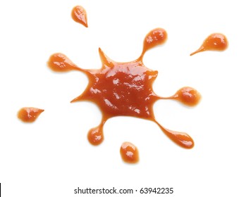 Red Ketchup Splash On White Background