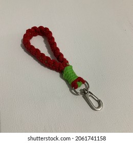 Red Key Chain Macrame On White Background