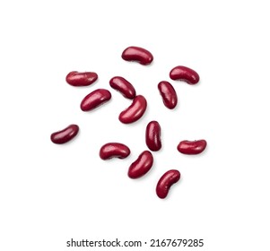 Red kidney beans isolated. Cooked bean pile, baked legume, canned red beans, rajma, Phaseolus vulgaris, leguminous salad ingredient on white background top view