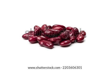 Red kidney beans isolated. Cooked bean pile, baked legume, canned red beans, rajma, Phaseolus vulgaris, leguminous salad ingredient on white background