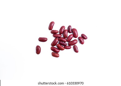 Red kidney beans in the wood box isolated on white background.
