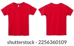 Red kids t-shirt mock up, front and back view, isolated. Plain red shirt mockup. Tshirt design template. Blank tee for print