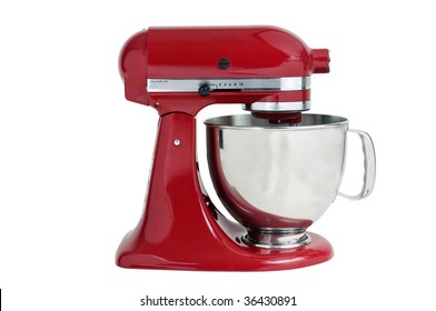 Red Kitchen Mixer On A White Background