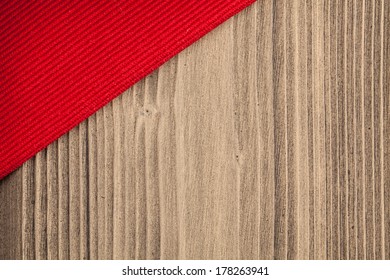 Red Kitchen Towel Pattern On Wood Background 