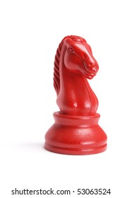 Red Knight Chess Piece On White Background