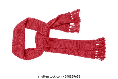 Red Knitted Scarf Isolated On White Background.