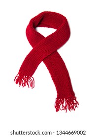Red knitted scarf on a white background. - Shutterstock ID 1344669002