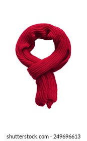 Red Knitted Scarf On White Background