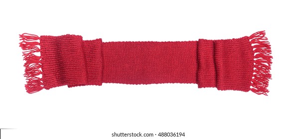 Red knitted scarf on a white background.