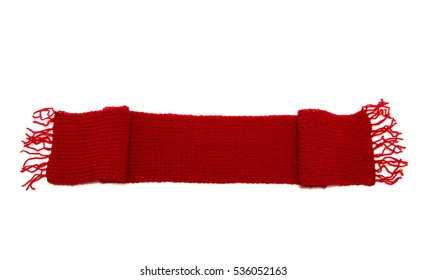 Red Knitted Scarf On A White Background.