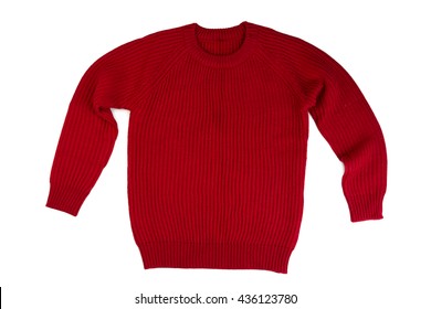 Red knitted sweater. Isolate on white.