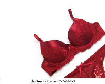 Red lacy lingerie womens underwear isolated on white background