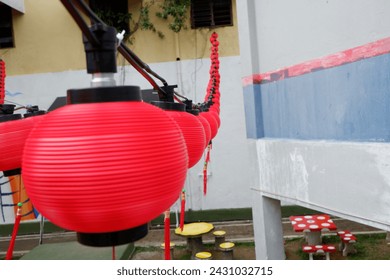 a red lantern in selective focus 