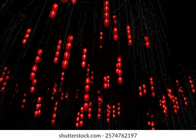 Red lanterns abstract pattern background which look like digital binary bits streaming