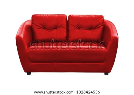 Red leather armchair isolated on white background, with clipping path.