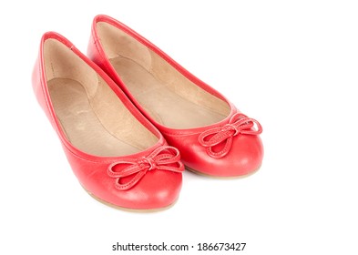 Red Leather Ballet Flats Isolated On White