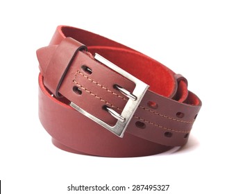 Red Leather Belt Isolated On White Background