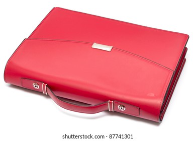 Red Leather Briefcase Isolated On White