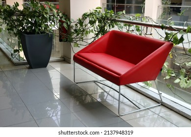Red Leather Chair In The Waiting Room