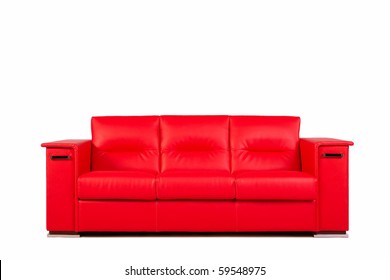 Red Leather Couch Isolated On White Background
