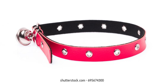 Red Leather Dog Collar Isolated On White Background