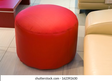 Red Leather Foot Stool Ottoman 