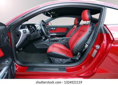 Red Leather Interior Of Luxury Red Sport Car