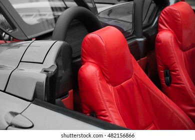 Red Leather Seats In The Two-seater Sports Car