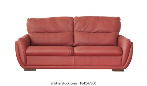 Red Leather Sofa (couch) Isolated On White