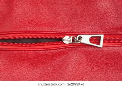 Red Leather Texture With Open Zipper