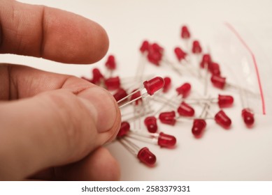 Red LEDs. The electronic component. Old LED elements.