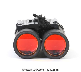 Red Lensed Binoculars Colse Up