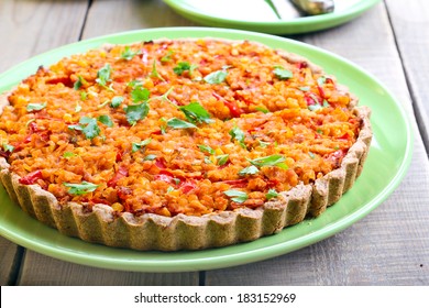 Red Lentil, Bell Paper And Corn Flan