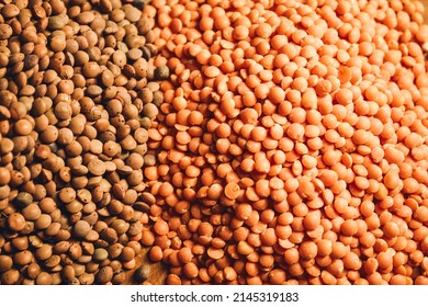 Red Lentil And Other Ingredients For A Vegetarian Lentil Stew.