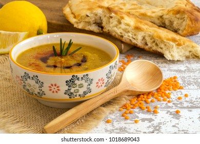 The Red Lentil Soup With Arabic Bread.
