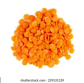 Red Lentil Split Peas Pile Isolated Against White