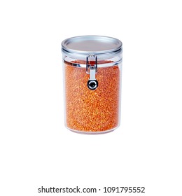 Red Lentils Beans In Glass Jar