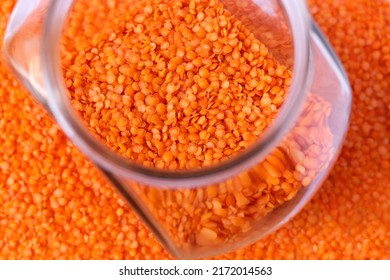 Red Lentils In A Glass Jar.